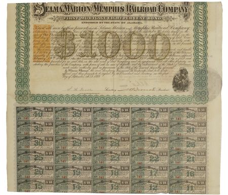 Lot #381 Nathan Bedford Forrest: The founder of the KKK signs a bond as postbellum railroad executive - Image 1