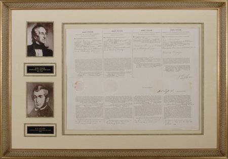 Lot #153 John Tyler: Tyler signs a four-language ship’s paper for the whaling ship Gold Hunter - Image 1