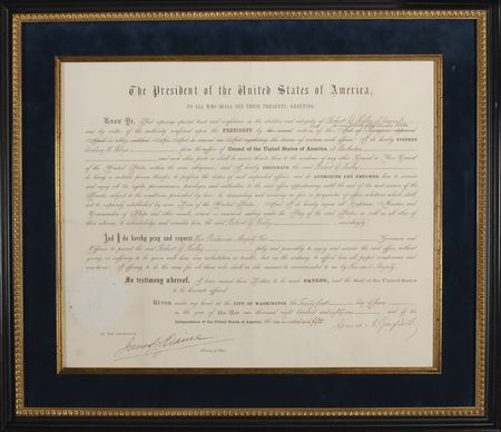 Lot #49 James A. Garfield: Exceedingly rare Garfield diplomatic suspension signed less than two weeks before his assassination - Image 1