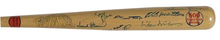 Lot #1106 Baseball: 500 Home Run Club: Nine 500 Home Run Club members sign a commemorative bat - Image 1