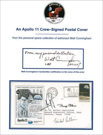 Lot #441 Apollo 11: Apollo 11 crew signed cover from Walt Cunningham?s collection - Image 1