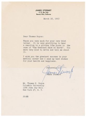 Lot #1035 James Stewart Photograph and Letter - Image 1
