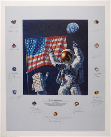 Lot #452 Apollo Astronauts: Bean print signed by20 Astronauts including8 Moonwakers - Image 1