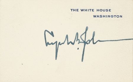 Lot #79 Lyndon B. Johnson: The well-documented only authentic LBJ White House card known to exist - Image 1