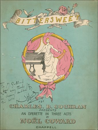 Lot #500 Noël Coward: Coward signs a copy of Bitter Sweet sending “thanks for his charming rendition of this music” - Image 1