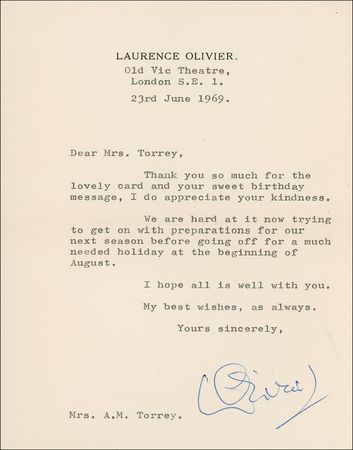 Lot #976 Vivien Leigh and Laurence Olivier Letters - Image 1