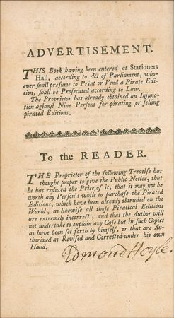 Lot #528 Edmund Hoyle: Hoyle signs a non-pirated copy of his Treatises - Image 1