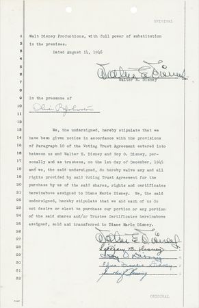 Lot #604 Walt Disney: Disney grants his eldest daughter with a gift that would keep on giving: 3000 shares of Disney common stock - Image 2