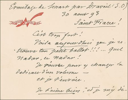 Lot #552 Felix Nadar Handwritten Letter Signed - Image 1