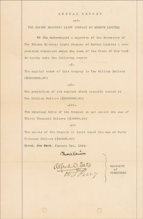 Lot #203 Thomas Edison: Fiscal well-being in the Edison Electric Light Company of Europe - Image 1