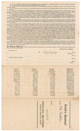 Lot #1034 Charles Ringling: Uncommon Ringling Bros. contract signed by Charles - Image 2