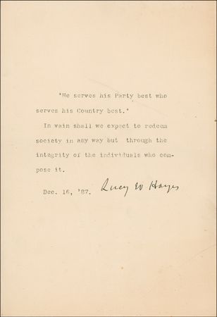 Lot #62 Rutherford and Lucy Hayes Typed Quote Signed - Image 2