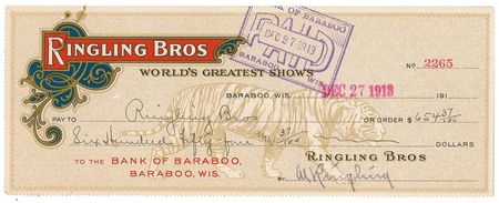 Lot #1033 Ringling Brothers: A three ring circus of Ringling Brothers checks - Image 3