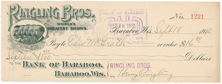 Lot #1033 Ringling Brothers: A three ring circus of Ringling Brothers checks - Image 4