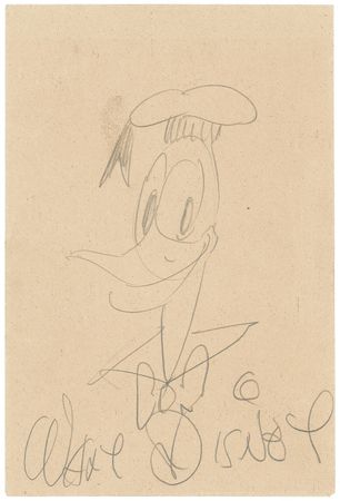 Lot #605 Walt Disney: A rarely seen original sketch drawn by the hand of Donald Duck?s creator - Image 1