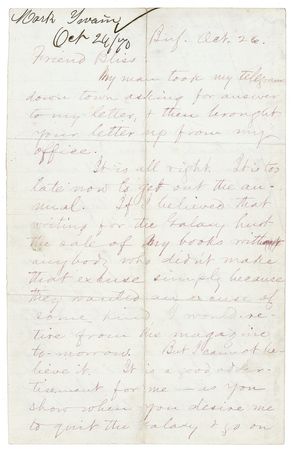 Lot #491 Samuel L. Clemens: “I have chewed & drank & sworn, habitually, & have discarded them all, & am well aware that a bad thing should be killed entirely—tapering off is a foolish & dangerous business” - Image 1
