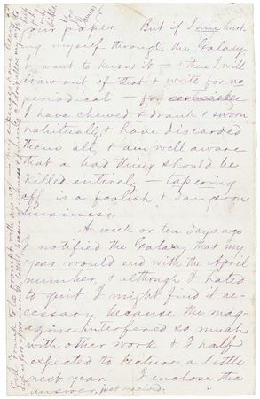 Lot #491 Samuel L. Clemens: “I have chewed & drank & sworn, habitually, & have discarded them all, & am well aware that a bad thing should be killed entirely—tapering off is a foolish & dangerous business” - Image 2