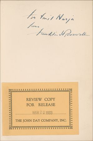 Lot #123 Franklin D. Roosevelt: FDR twice-signs one of the rarest versions of his 1939 book Looking Forward - Image 1