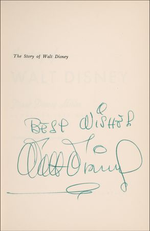 Lot #608 Walt Disney: Disney signs a first edition of his story - Image 1