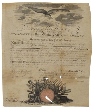 Lot #87 James Madison: The day after Detroit and control of Lake Erie falls to the British navy, the president promotes an officer in the US Marines - Image 1