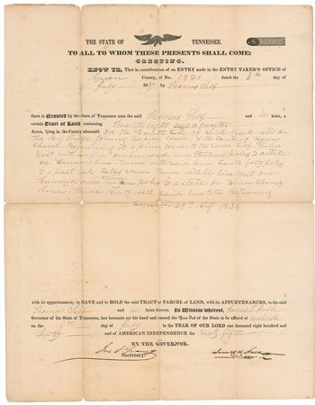 Lot #100 James K. Polk: Polk gubernatorial land grant - Image 1
