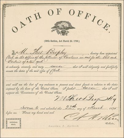 Lot #6 Chester A. Arthur Signed Document