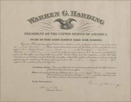 Lot #59 Warren G. Harding Signed Document - Image 1