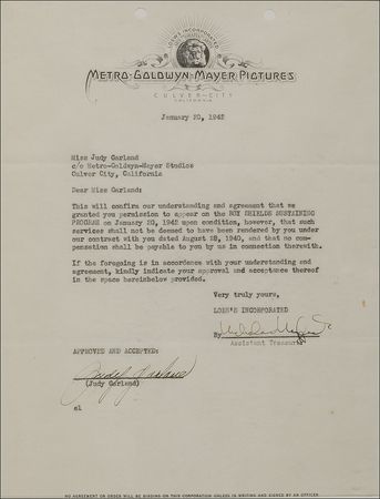 Lot #917 Judy Garland Signed Document - Image 1