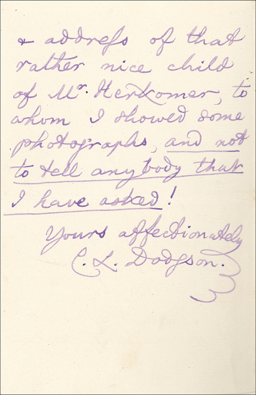 Lot 544 Charles Dodgson: The Alice in Wonderland author’s childlike sense of fun emerges in a letter to a friend
