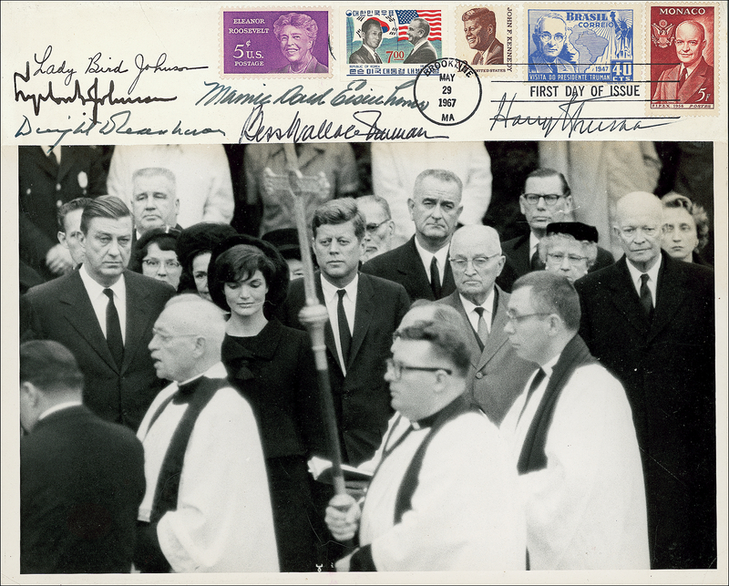 Lot 159 Three Presidents:  A somber scene as Truman, Ike, LBJ and their wives sign following the funeral of Eleanor Roosevelt