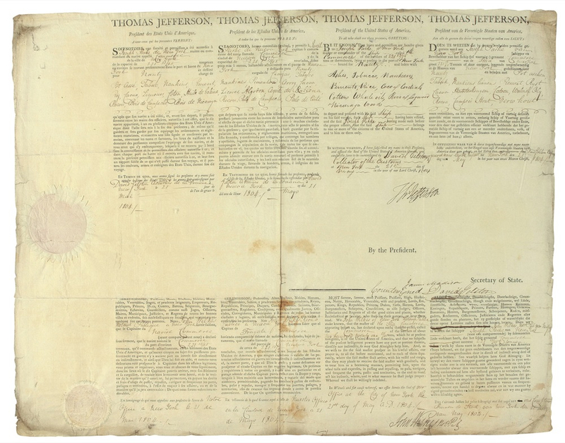 Lot 76 Thomas Jefferson and James Madison: One week after Lewis and Clark begin exploring the Louisiana Purchase, a different journey to France commences