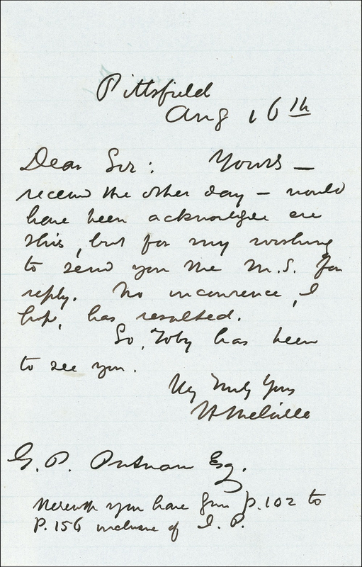 Lot 584 Herman Melville: Moby Dick author sends a manuscript that offers a scathing image of the collapse of the American Revolutionary hopes of common citizens