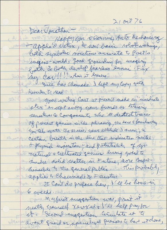 Lot 550 Allen Ginsberg: The Beat Generation’s influential poet counsels a protege on the best uses of imagery, phrasing and getting published