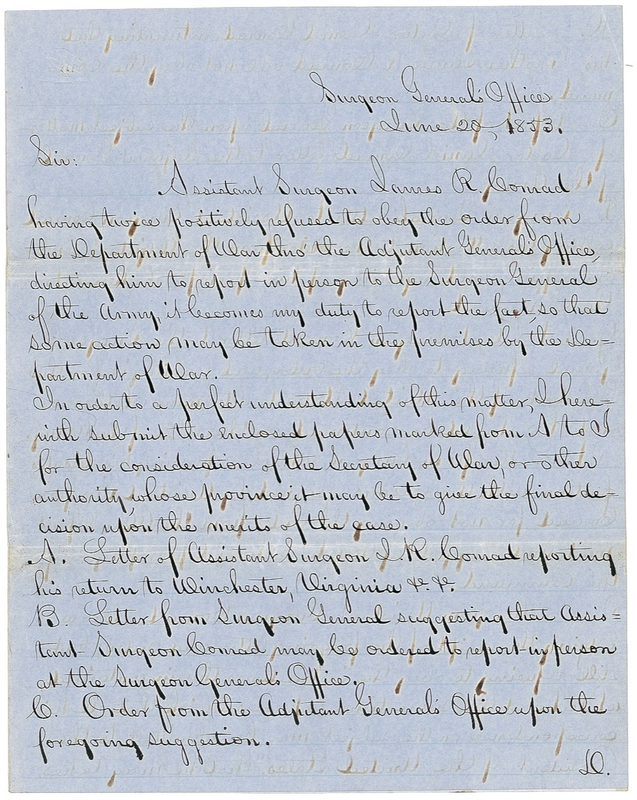 Lot 117 Franklin Pierce and Jefferson Davis: The US president and the future president of the CSA dismiss an eccentric and insubordinate Army surgeon