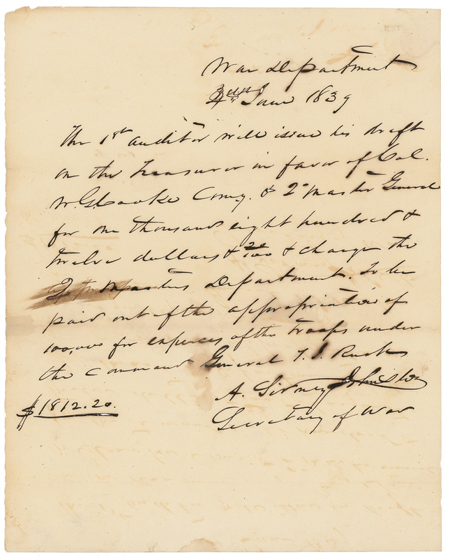 Lot 371 Albert Sidney Johnston: Extremely rare example of the ?Finest General in the Confederacy,? an early war fatality in the Battle of Shiloh