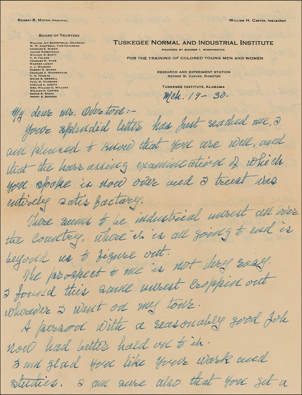 Lot 197 George Washington Carver: LABOR PAINS: “There seems to be industrial unrest all over the country”