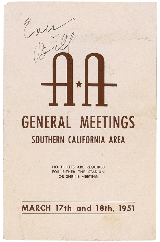 Lot 332 Bill Wilson: Rare signed AA General Meetings brochure