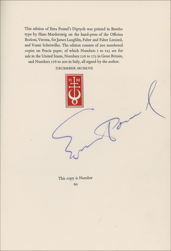 Lot 600 Ezra Pound: The modernist writer signs a special edition of Diptych