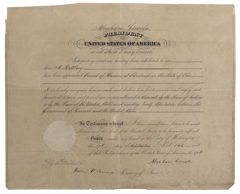 Lot 90 Abraham Lincoln: With anti-war sentiment growing and the Civil War raging, Lincoln savvily works to gain and retain the support of German immigrants during the war