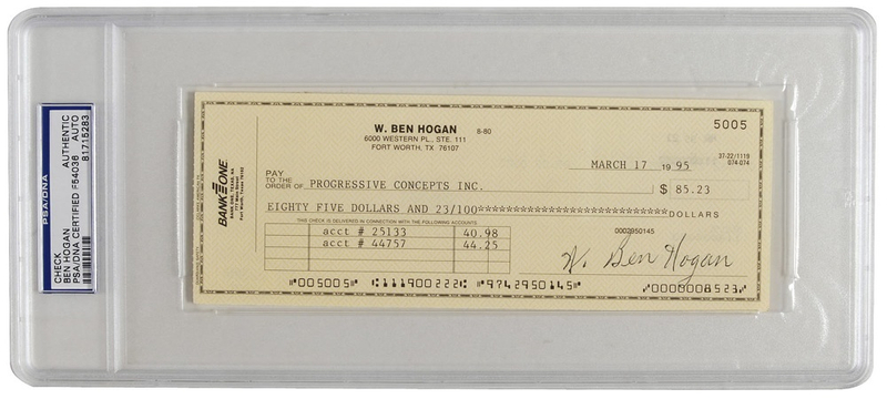 Lot 1225 Ben Hogan Check