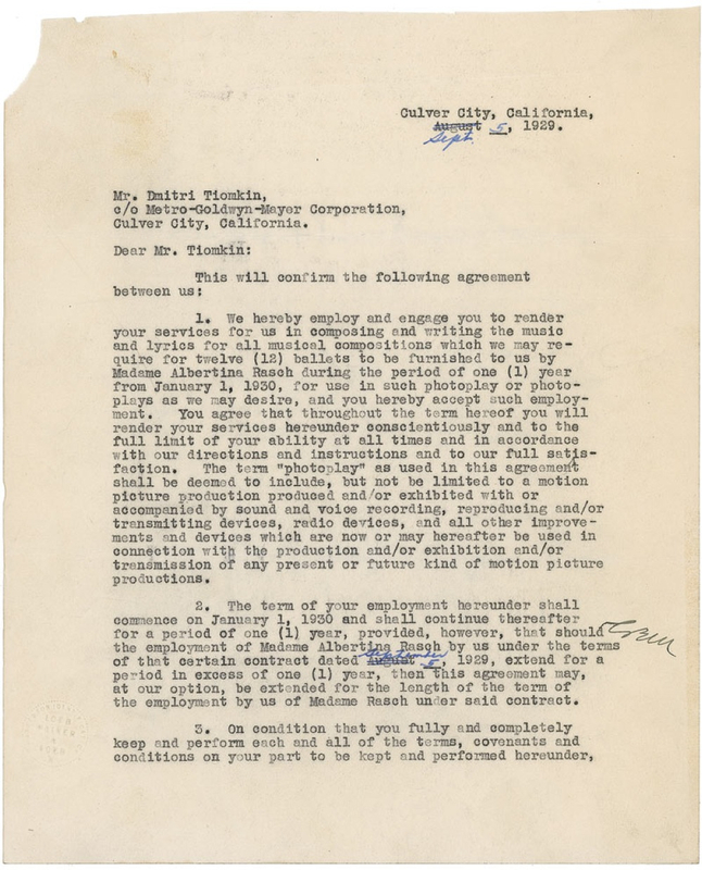 Lot 711 Dimitri Tiomkin Signed Document