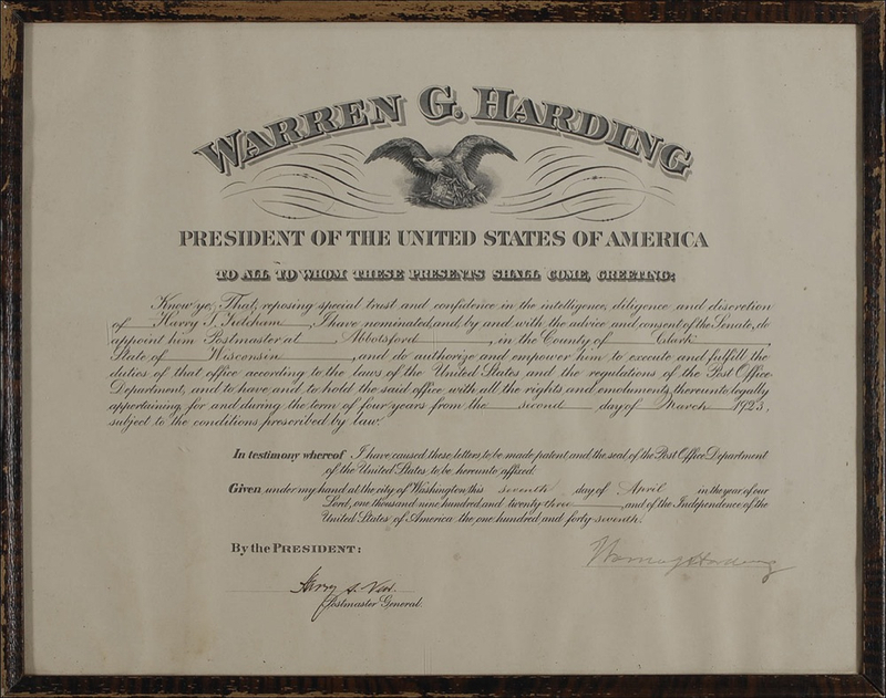 Lot 53 Warren G. Harding Signed Document