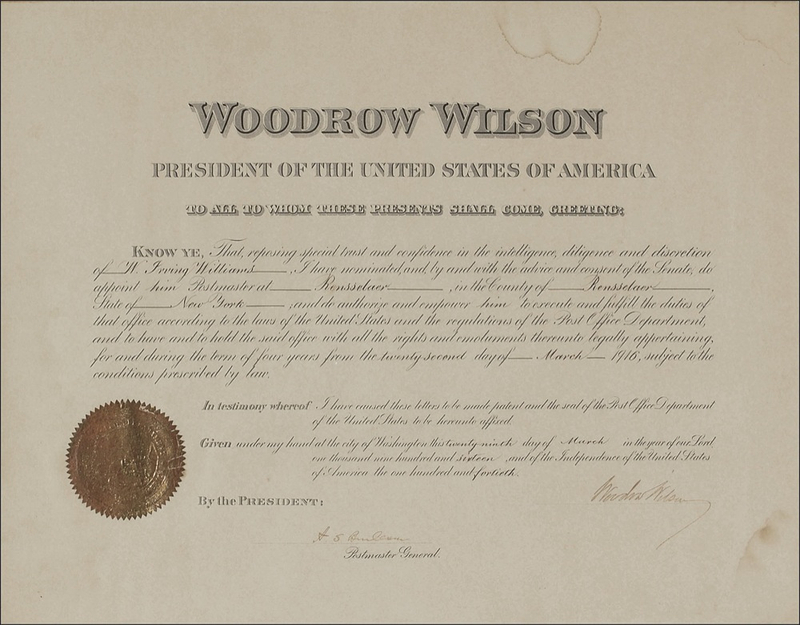 Lot 178 Woodrow Wilson Signed Document