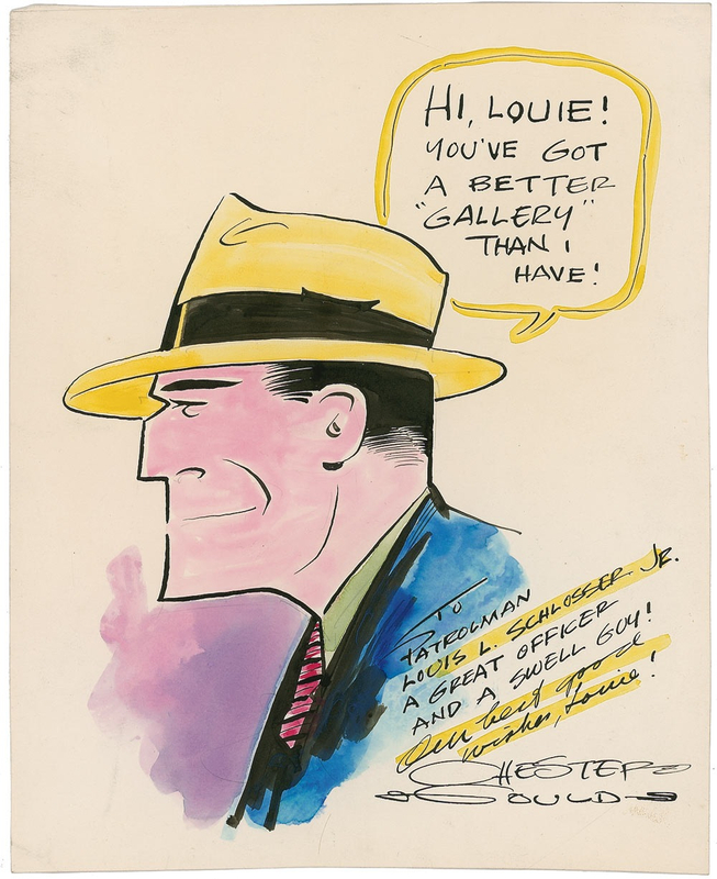 Lot 651 Chester Gould: Vintage Dick Tracy sketch inscribed for a Detroit cop with exceptional provenance