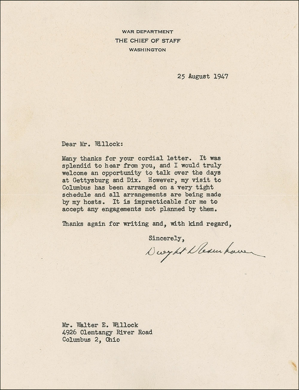 Lot 34 Dwight D. Eisenhower Typed Letter Signed