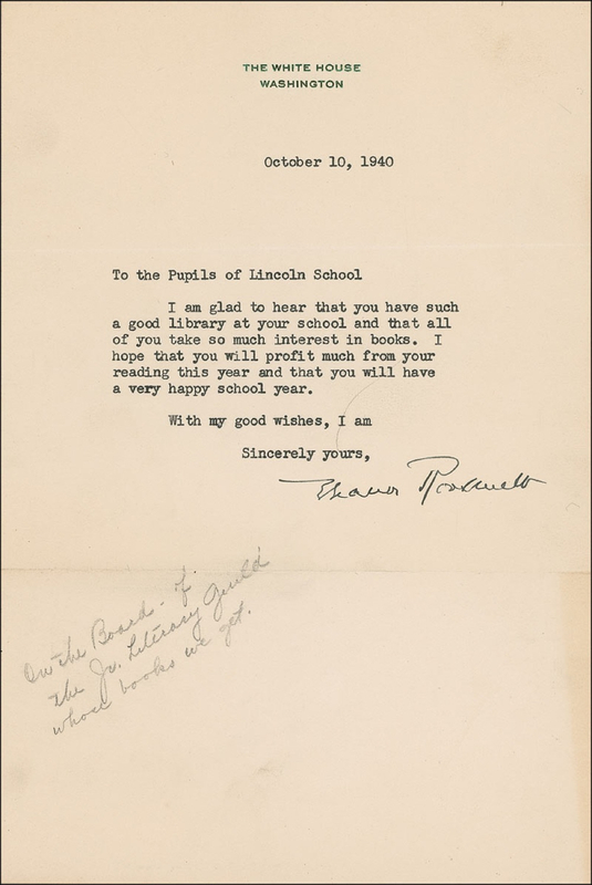 Lot 136 Eleanor Roosevelt Typed Letter Signed