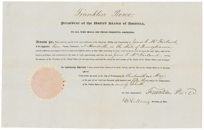 Lot 116 Franklin Pierce Signed Document