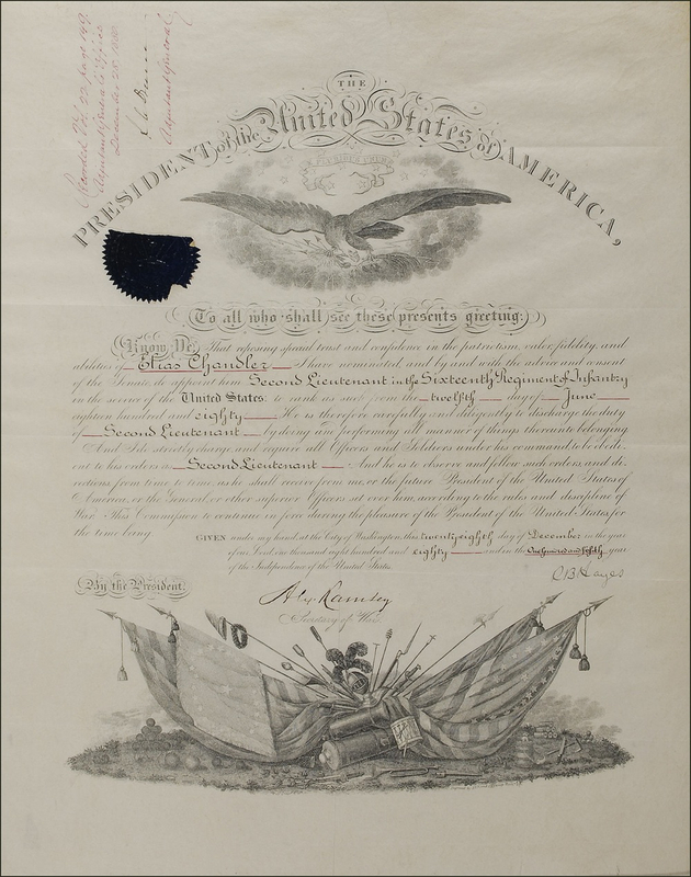 Lot 62 Rutherford B. Hayes: As his term in office draws to a close, the 19th President appoints an infantry lieutenant