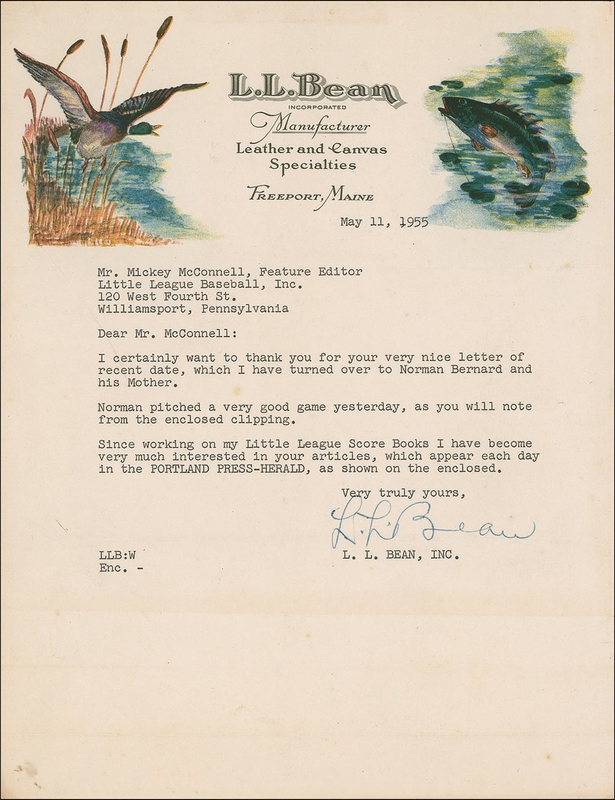 Lot 185 L. L. Bean Typed Letter Signed