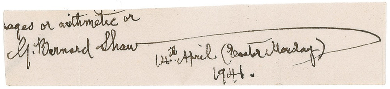 Lot 613 George Bernard Shaw Signature
